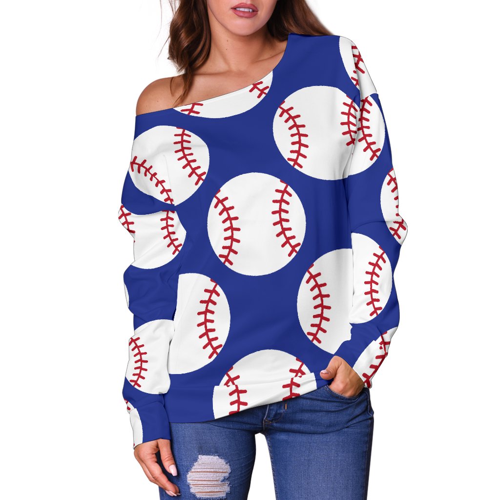 Baseball Blue Background Off Shoulder Sweatshirt
