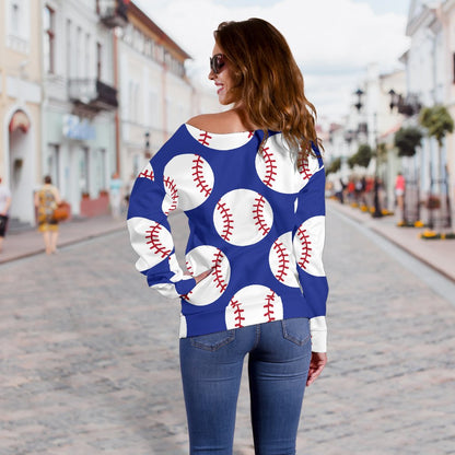 Baseball Blue Background Off Shoulder Sweatshirt