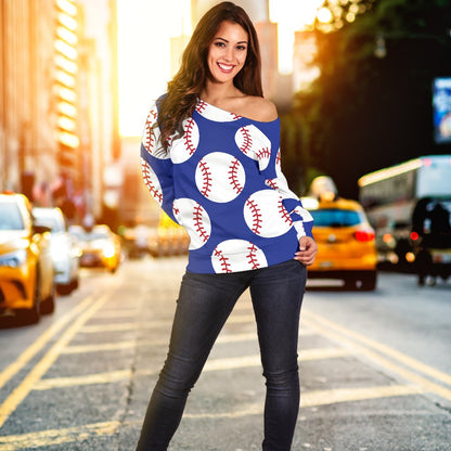 Baseball Blue Background Off Shoulder Sweatshirt