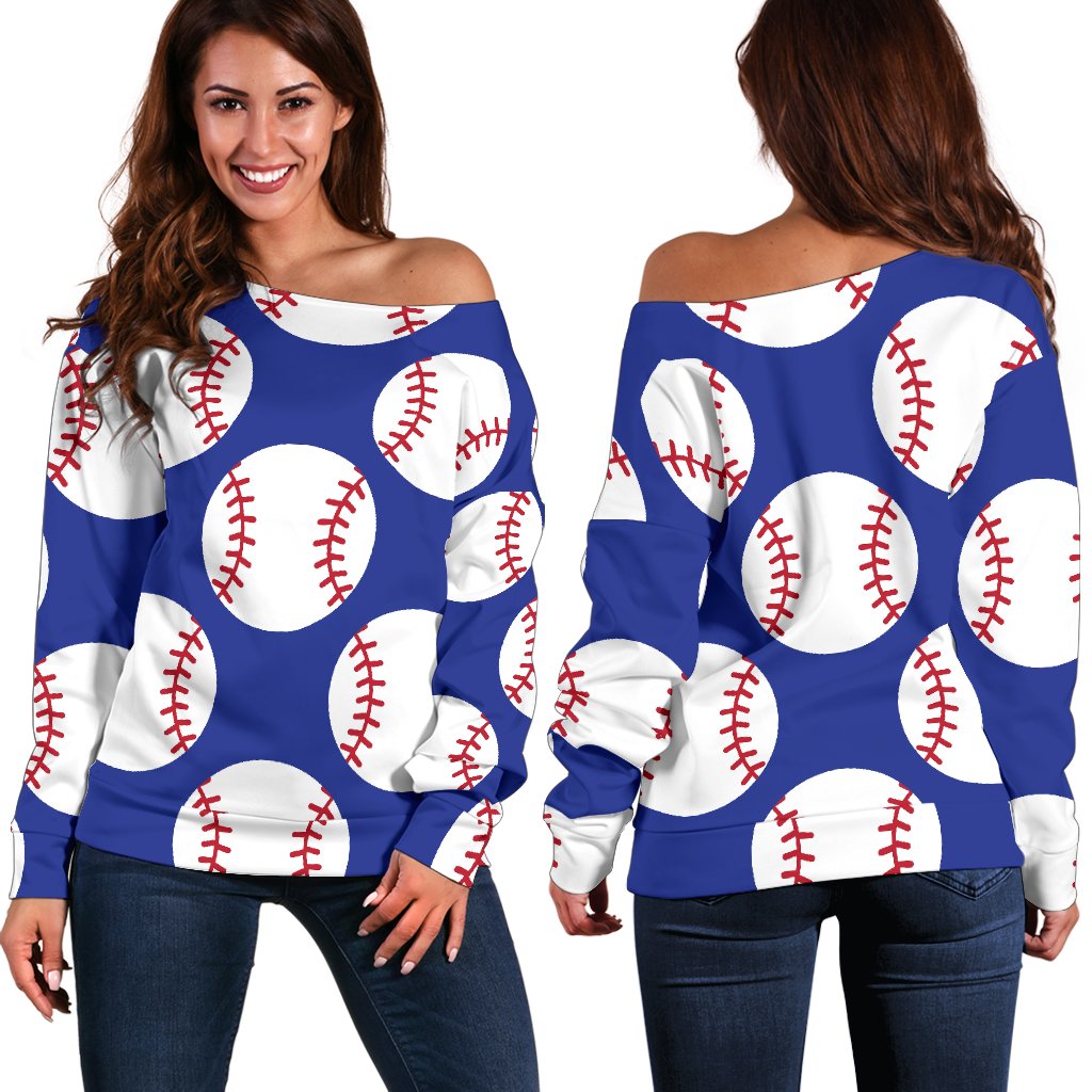 Baseball Blue Background Off Shoulder Sweatshirt