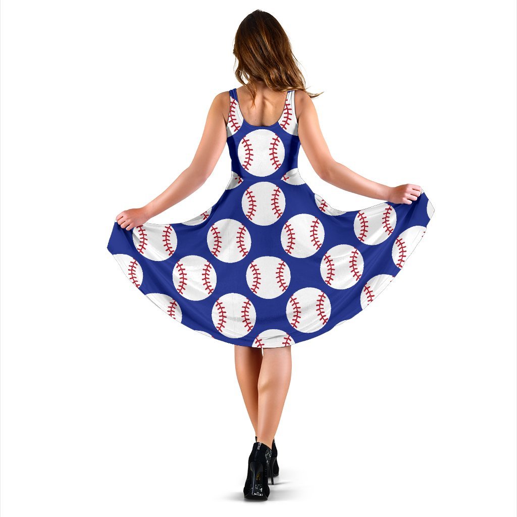 Baseball Blue Background Sleeveless Dress