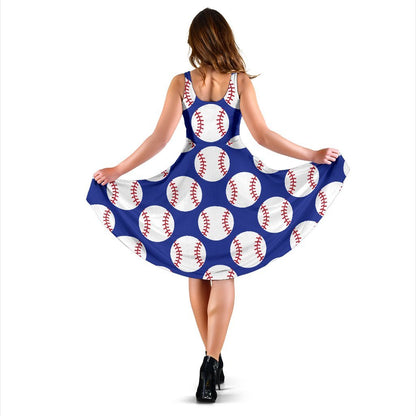Baseball Blue Background Sleeveless Dress