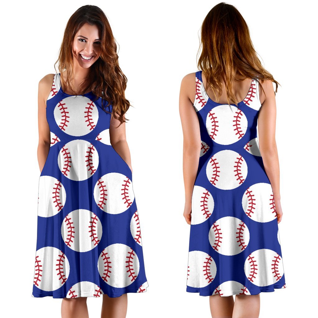 Baseball Blue Background Sleeveless Dress
