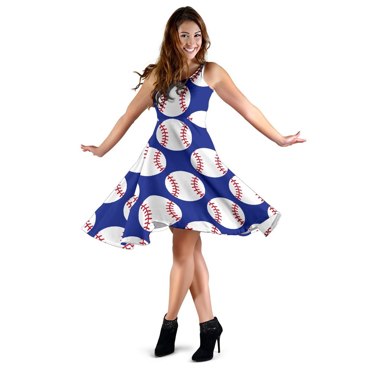 Baseball Blue Background Sleeveless Dress