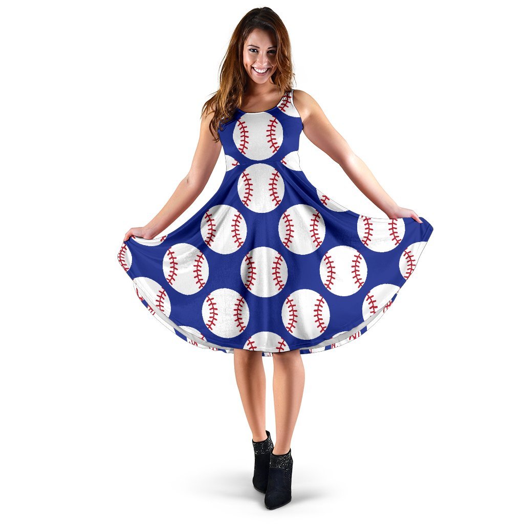 Baseball Blue Background Sleeveless Dress