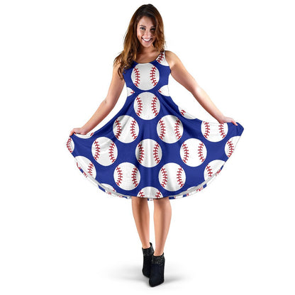 Baseball Blue Background Sleeveless Dress