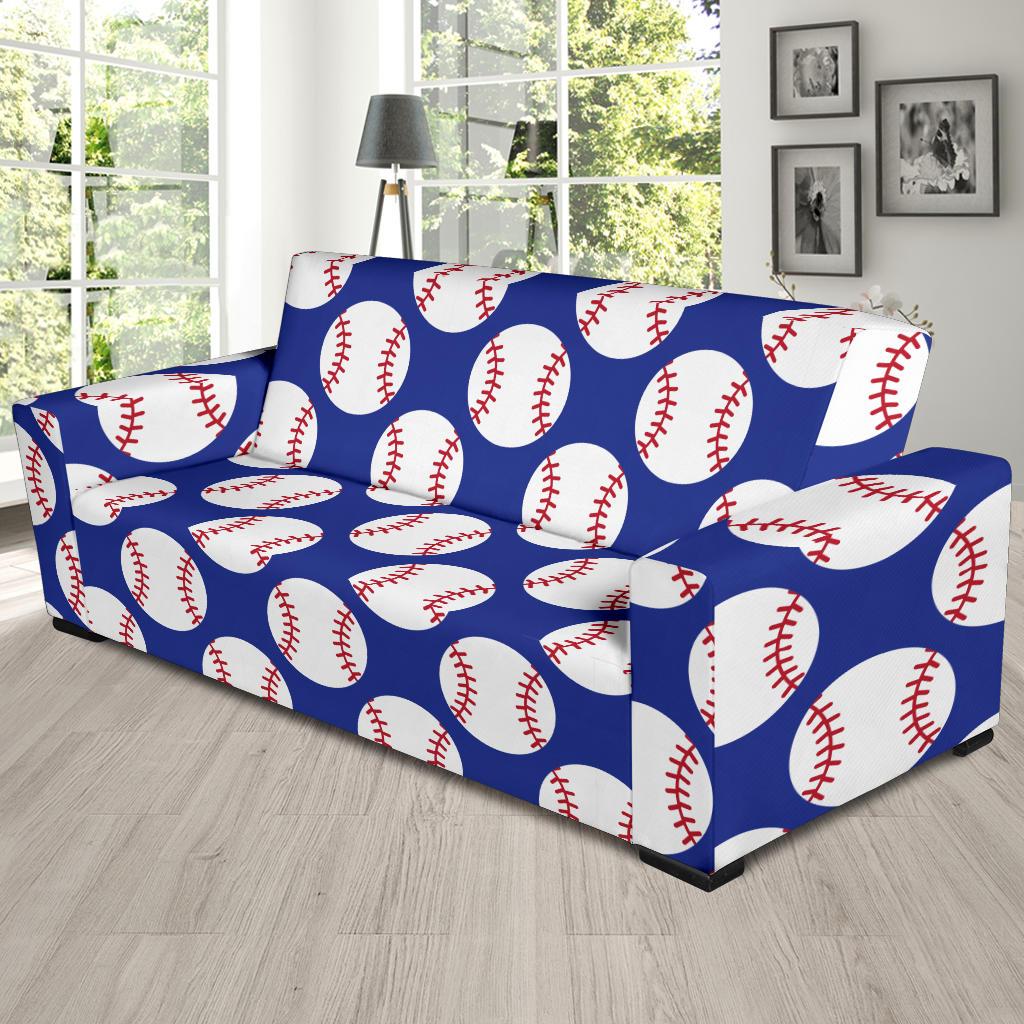 Baseball Blue Background Sofa Slipcover-JTAMIGO.COM