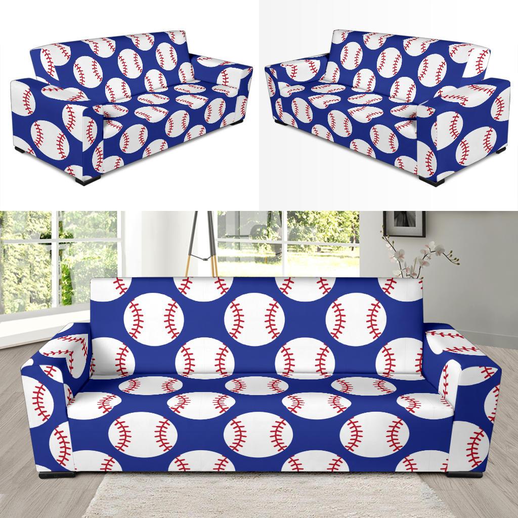 Baseball Blue Background Sofa Slipcover-JTAMIGO.COM