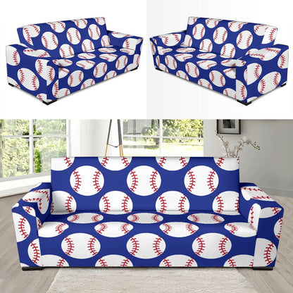 Baseball Blue Background Sofa Slipcover-JTAMIGO.COM