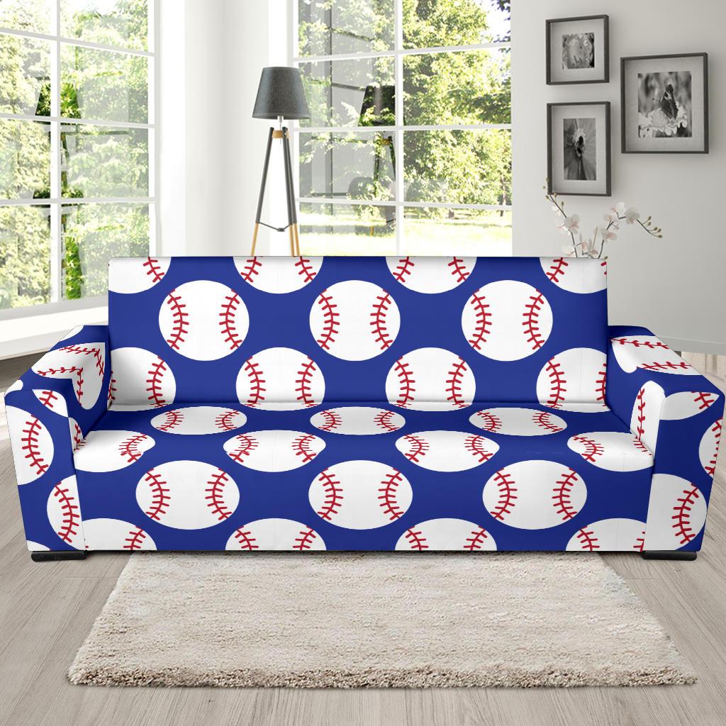 Baseball Blue Background Sofa Slipcover-JTAMIGO.COM