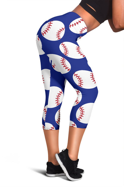 Baseball Blue Background Women Capris