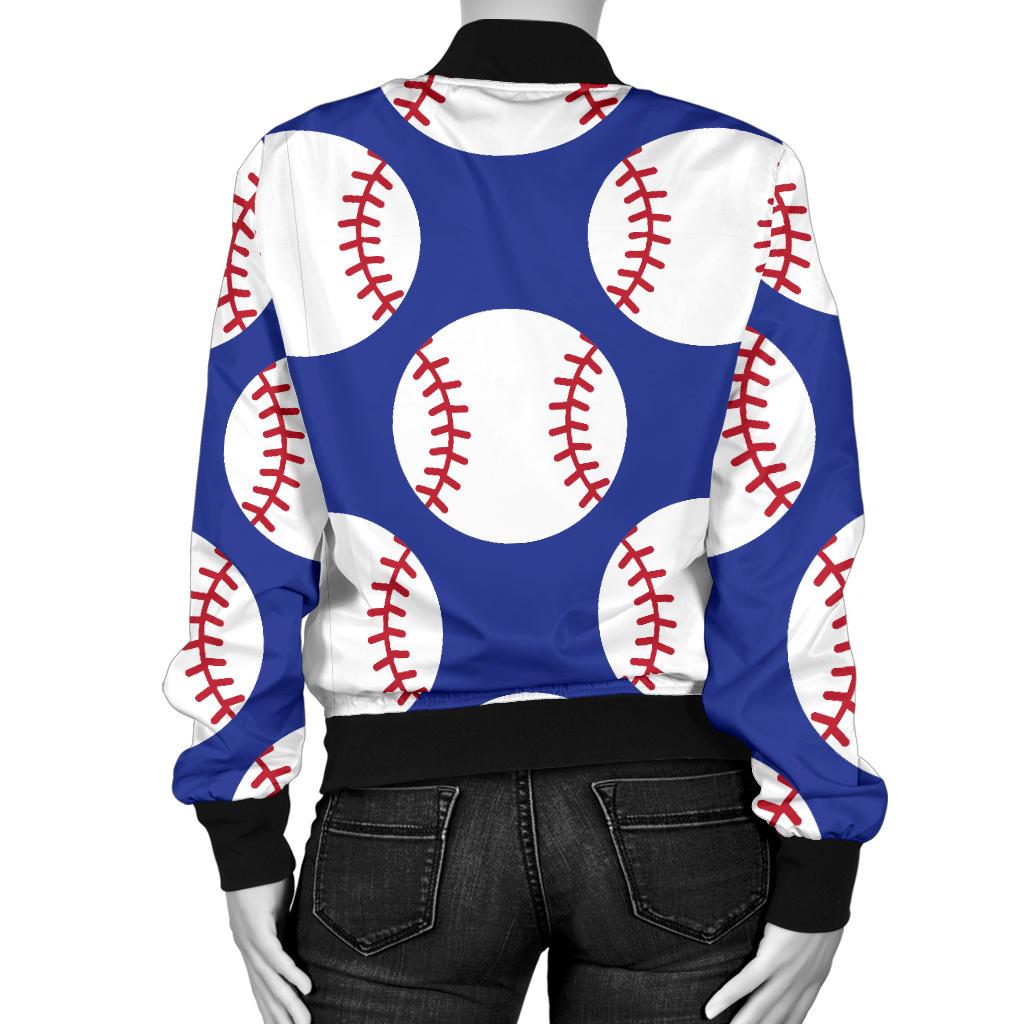 Baseball Blue Background Women Casual Bomber Jacket