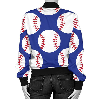 Baseball Blue Background Women Casual Bomber Jacket