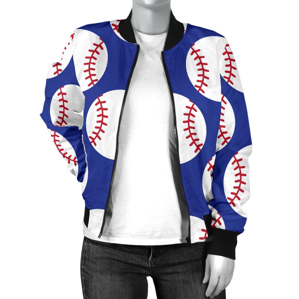 Baseball Blue Background Women Casual Bomber Jacket