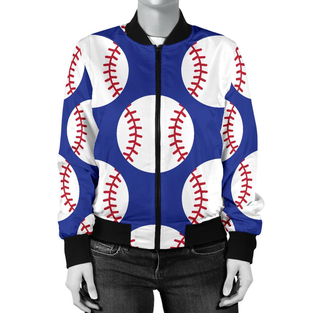 Baseball Blue Background Women Casual Bomber Jacket