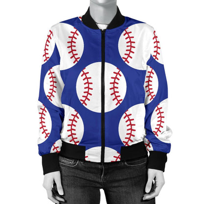 Baseball Blue Background Women Casual Bomber Jacket