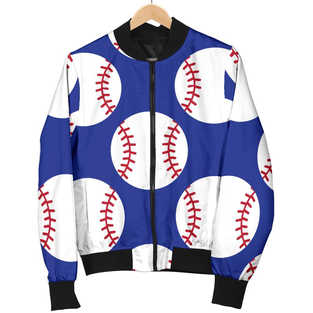 Baseball Blue Background Women Casual Bomber Jacket
