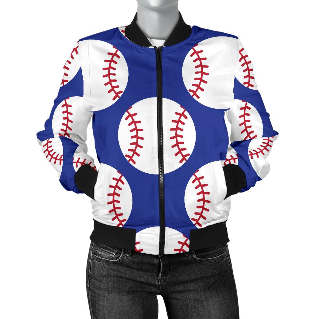 Baseball Blue Background Women Casual Bomber Jacket