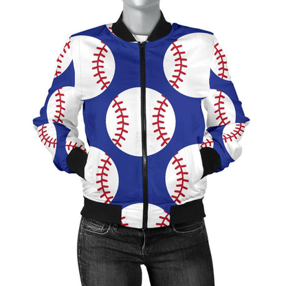 Baseball Blue Background Women Casual Bomber Jacket