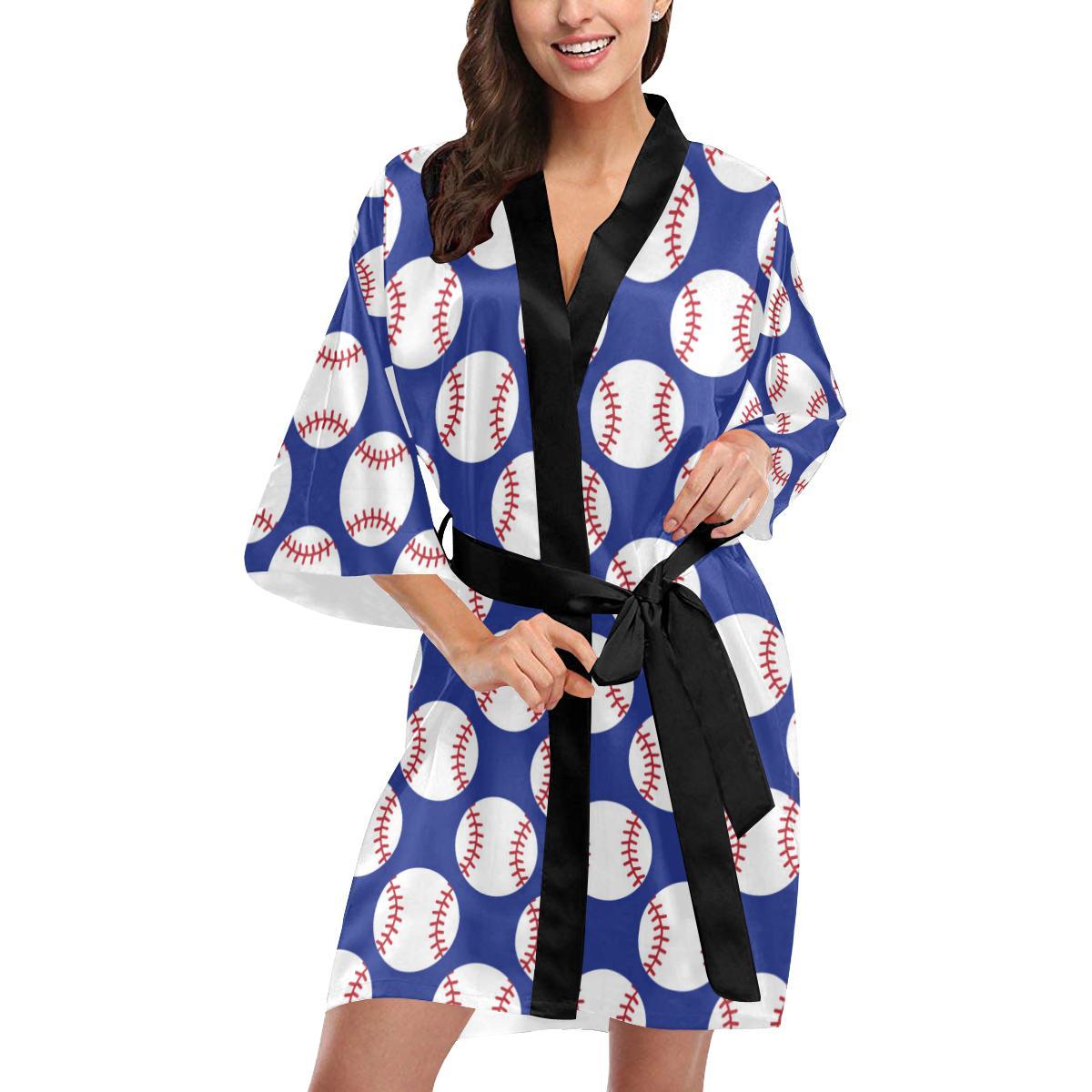 Baseball Blue Background Women Short Kimono Robe