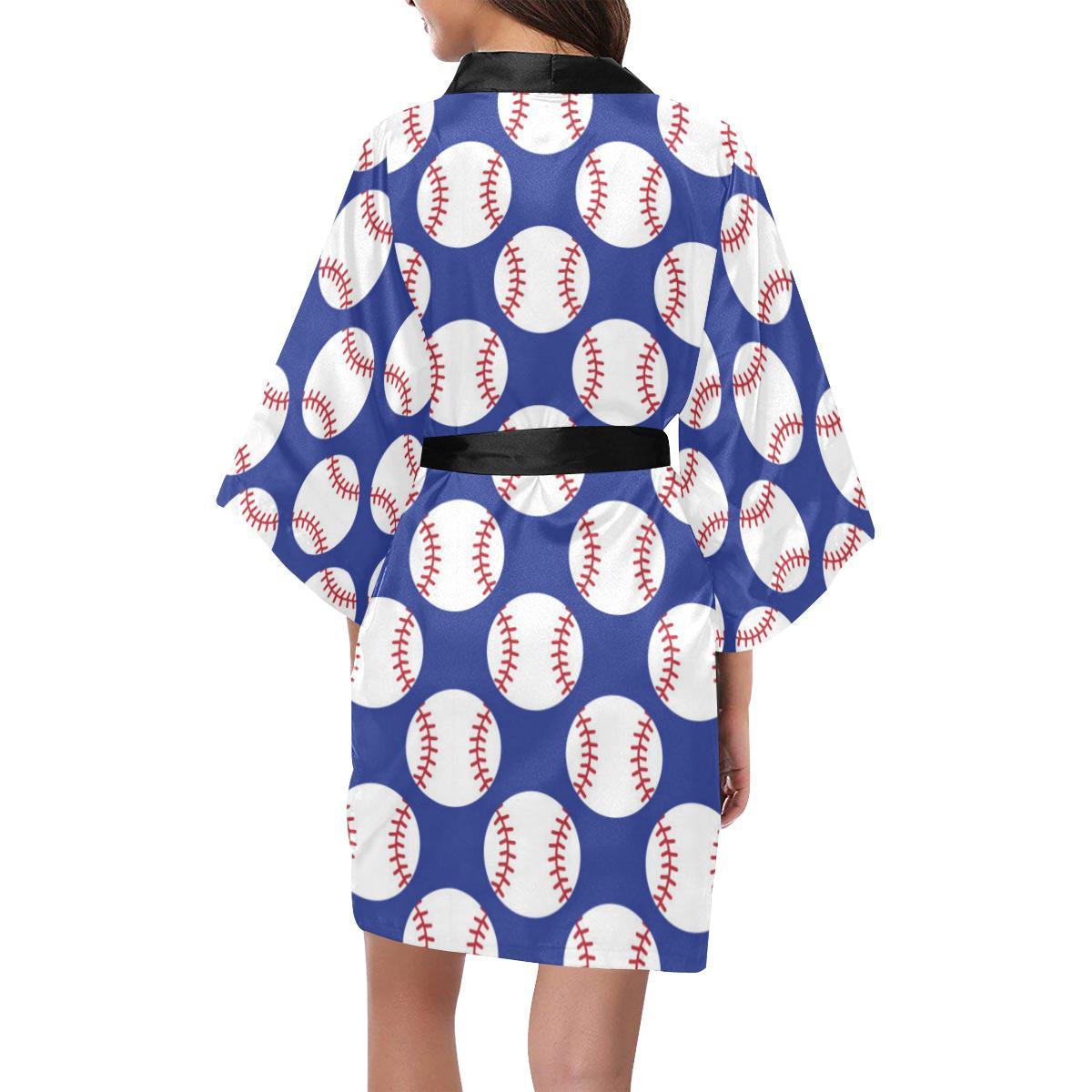 Baseball Blue Background Women Short Kimono Robe