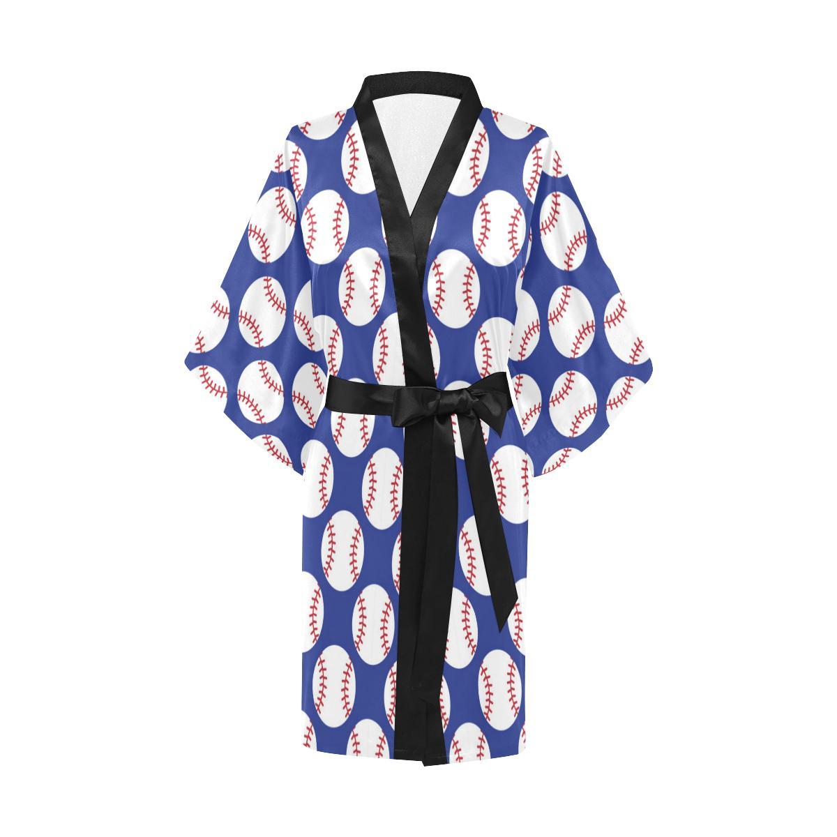 Baseball Blue Background Women Short Kimono Robe