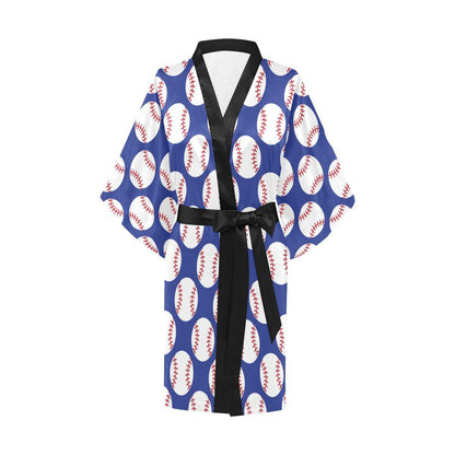 Baseball Blue Background Women Short Kimono Robe