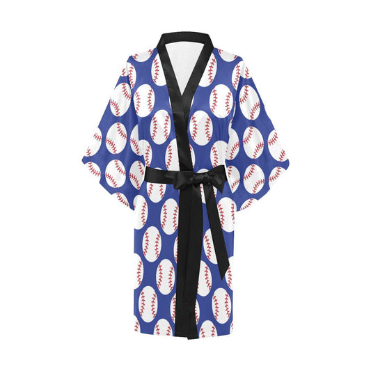 Baseball Blue Background Women Short Kimono Robe
