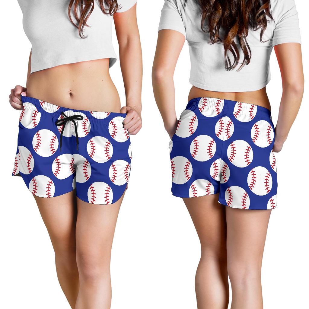 Baseball Blue Background Women Shorts-JTAMIGO.COM