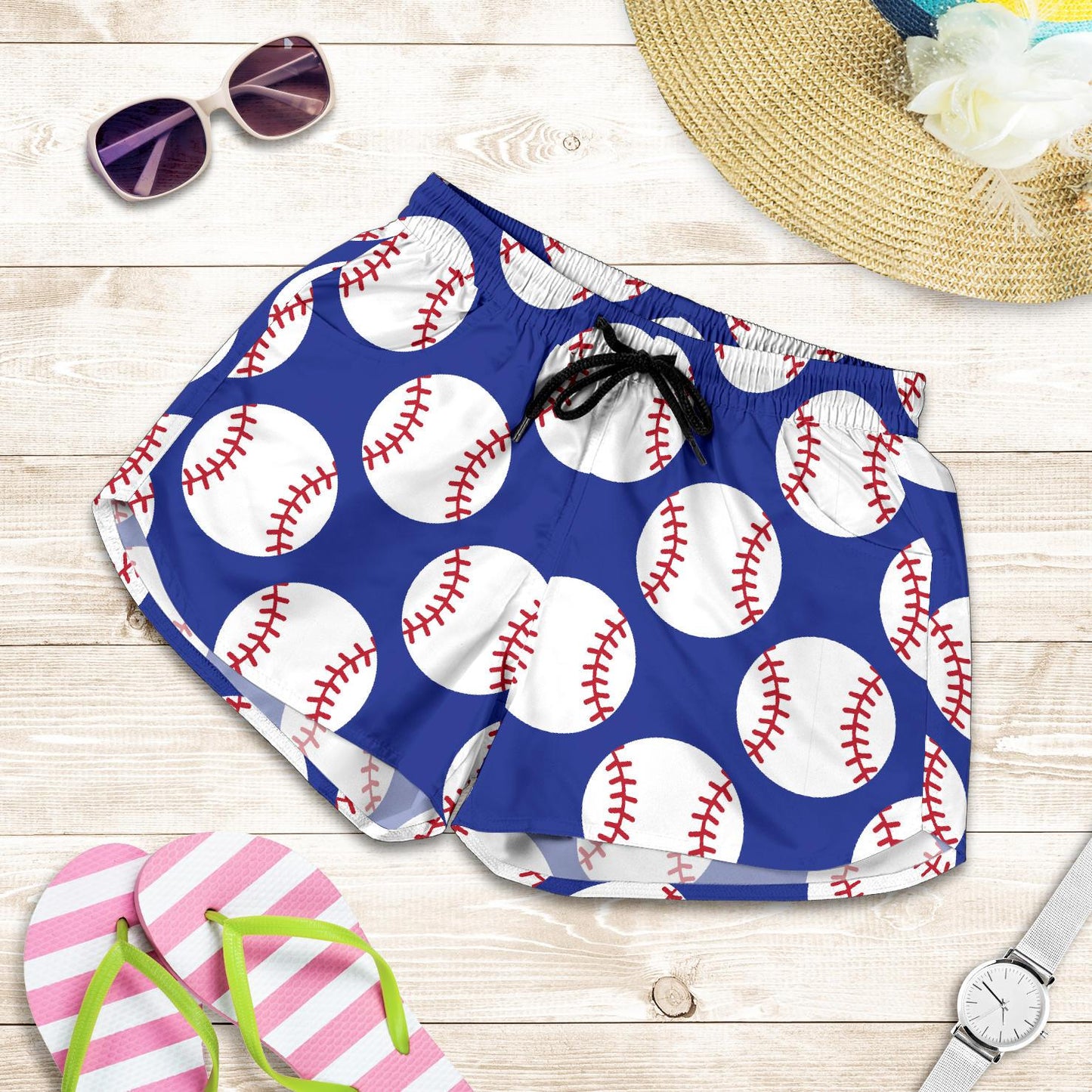 Baseball Blue Background Women Shorts-JTAMIGO.COM