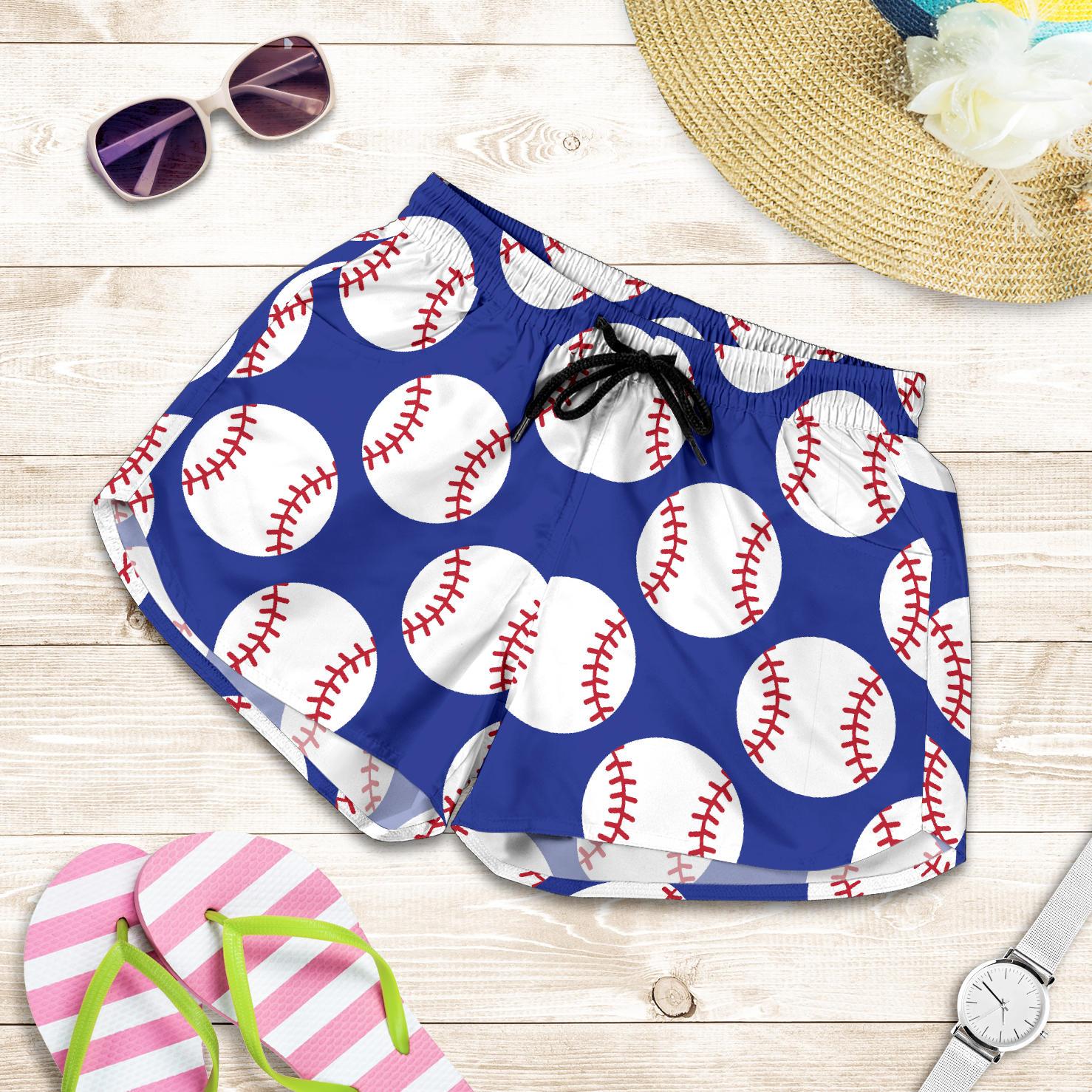 Baseball Blue Background Women Shorts-JTAMIGO.COM