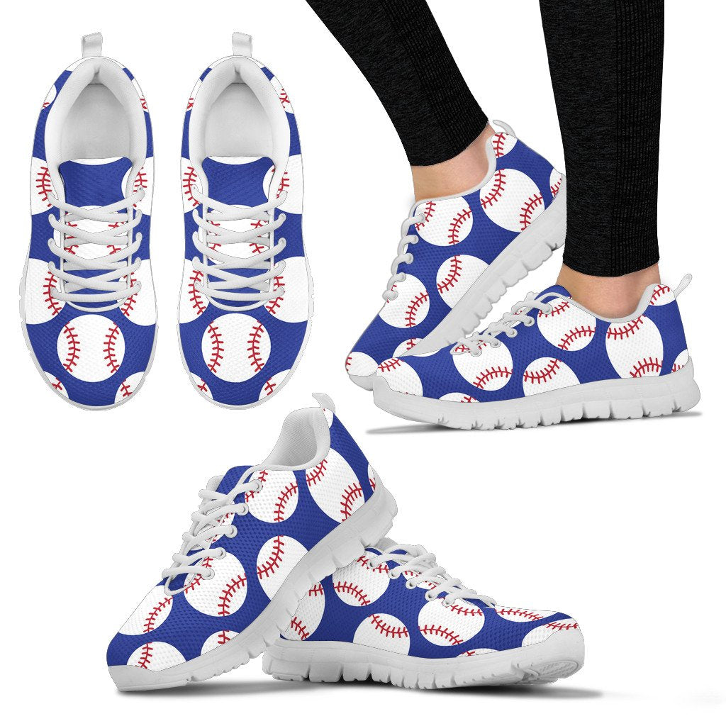 Baseball Blue Background Women Sneakers Shoes