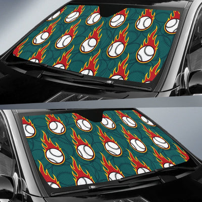 Baseball Fire Print Pattern Car Sun Shade For Windshield