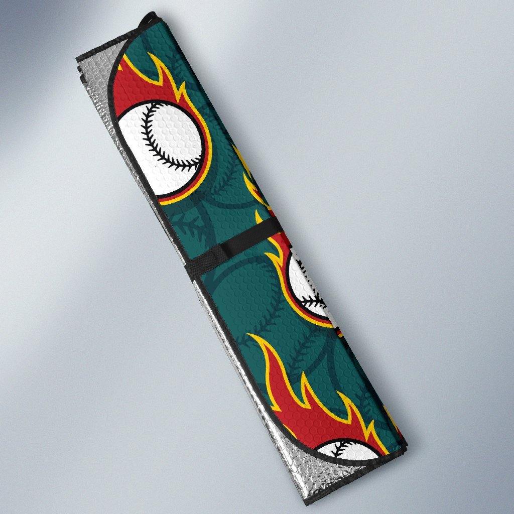 Baseball Fire Print Pattern Car Sun Shade For Windshield