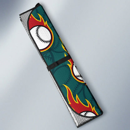 Baseball Fire Print Pattern Car Sun Shade For Windshield