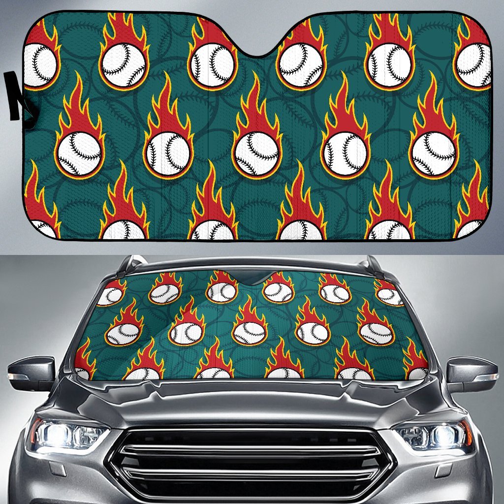 Baseball Fire Print Pattern Car Sun Shade For Windshield