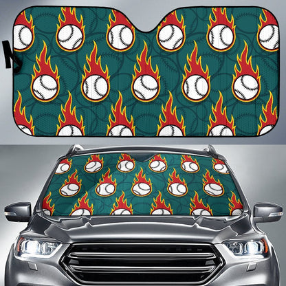 Baseball Fire Print Pattern Car Sun Shade For Windshield