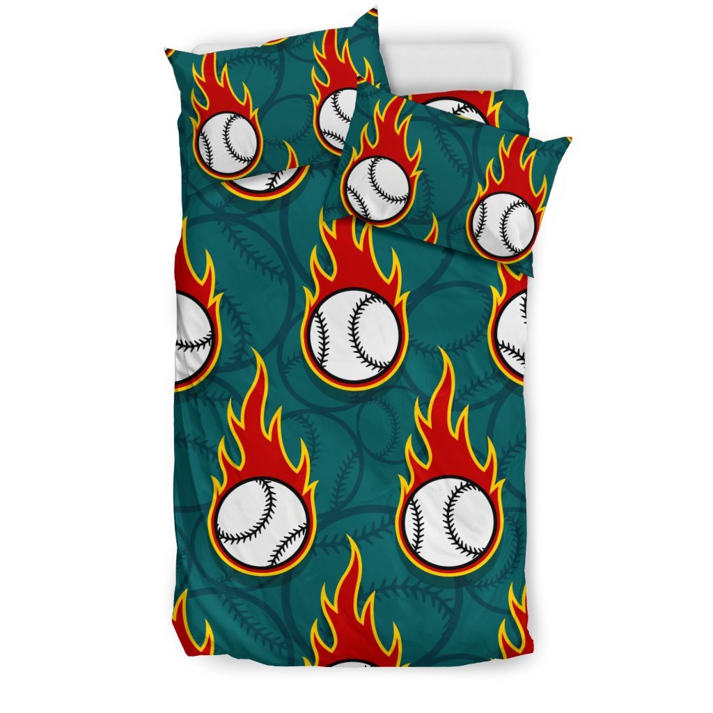 Baseball Fire Print Pattern Duvet Cover Bedding Set