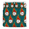 Baseball Fire Print Pattern Duvet Cover Bedding Set