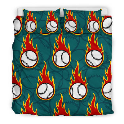 Baseball Fire Print Pattern Duvet Cover Bedding Set
