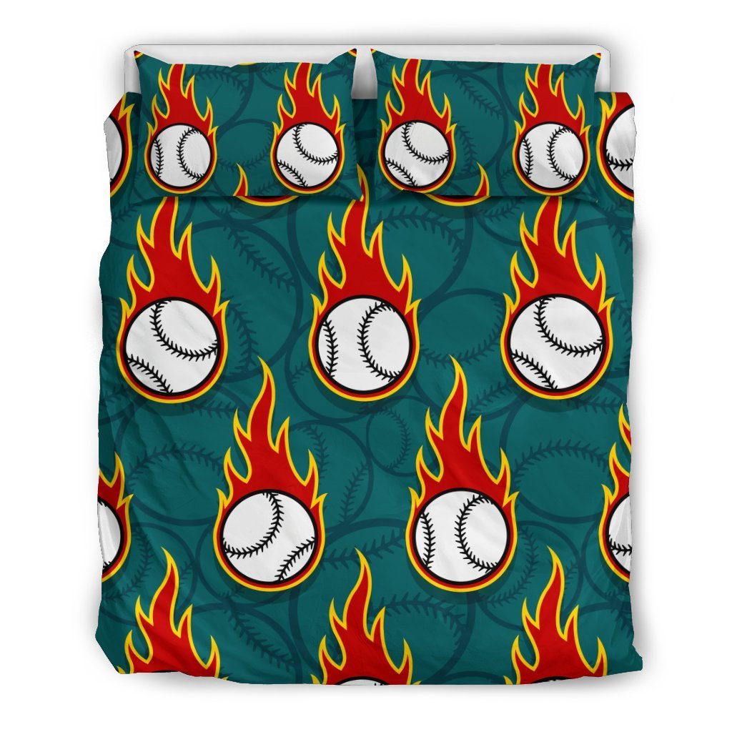 Baseball Fire Print Pattern Duvet Cover Bedding Set