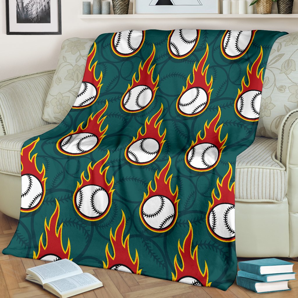 Baseball Fire Print Pattern Fleece Blanket
