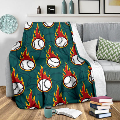 Baseball Fire Print Pattern Fleece Blanket