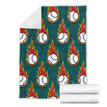 Baseball Fire Print Pattern Fleece Blanket