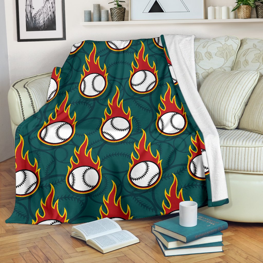 Baseball Fire Print Pattern Fleece Blanket