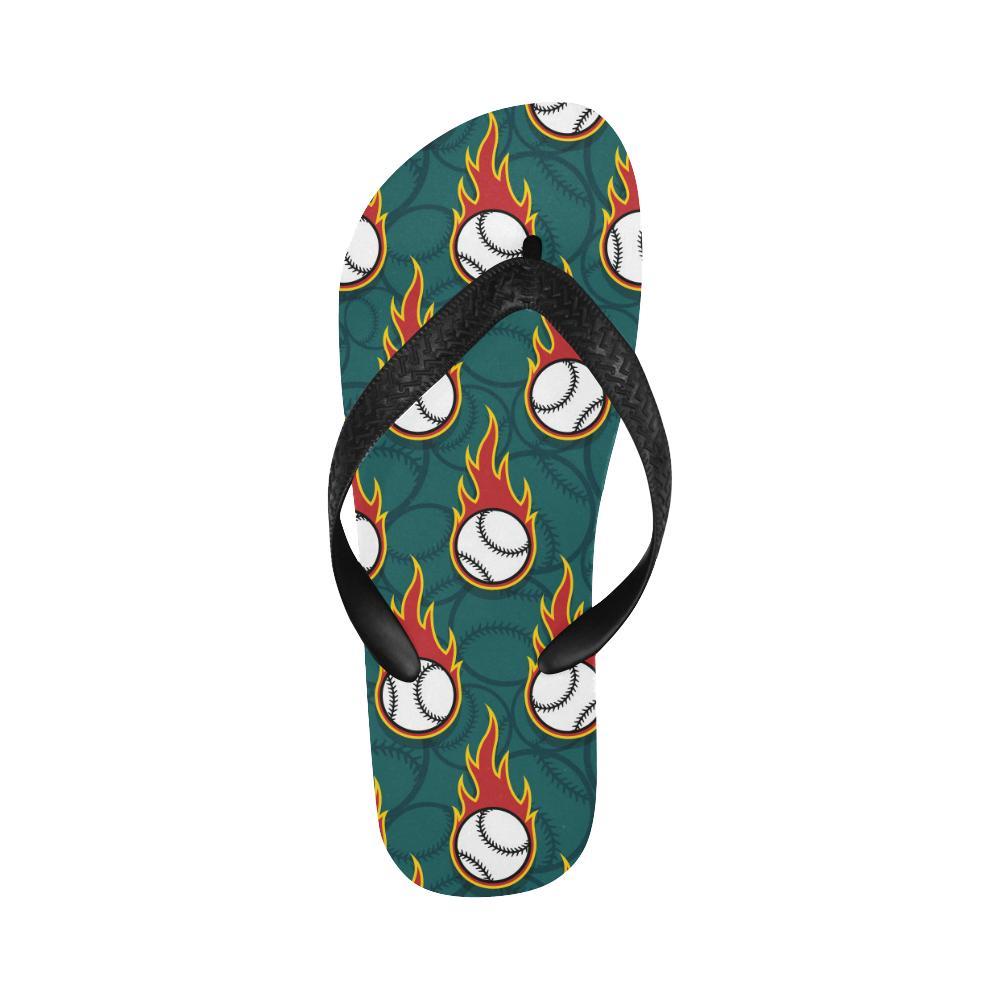 Baseball Fire Print Pattern Flip Flops-JTAMIGO.COM