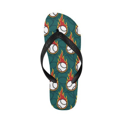 Baseball Fire Print Pattern Flip Flops-JTAMIGO.COM