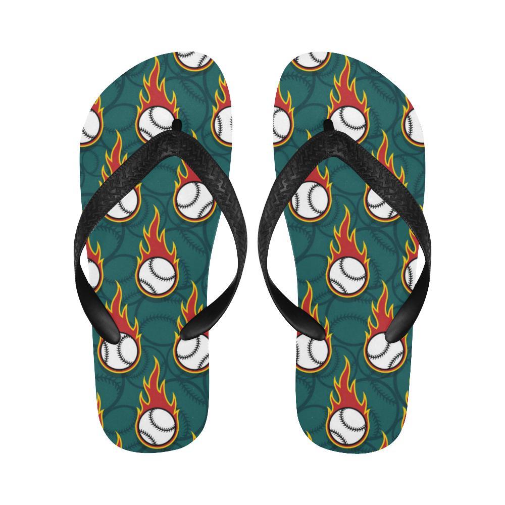 Baseball Fire Print Pattern Flip Flops-JTAMIGO.COM
