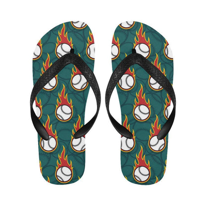 Baseball Fire Print Pattern Flip Flops-JTAMIGO.COM
