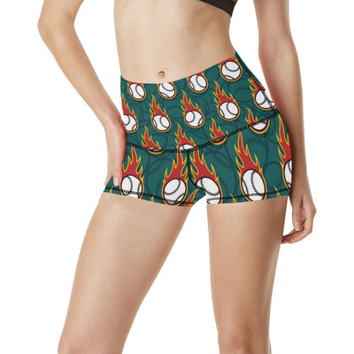 Baseball Fire Print Pattern High Waisted Spandex Shorts-JTAMIGO.COM